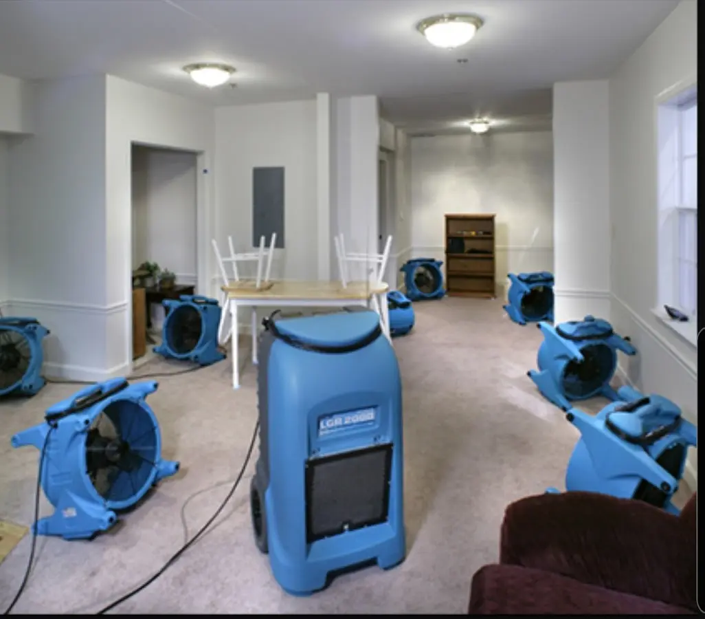 Air movers and dehumidifier setup for Water Damage Restoration in McKeesport